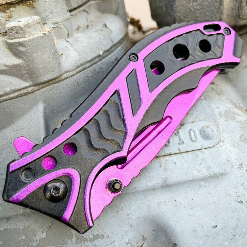 MTECH USA 8.25" PURPLE SPRING OPEN ASSISTED TACTICAL FOLDING POCKET KNIFE Blade - BLADE ADDICT