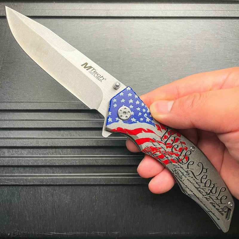 MTECH USA American Flag We The People Spring Assisted Folding Open Pocket Knife - BLADE ADDICT