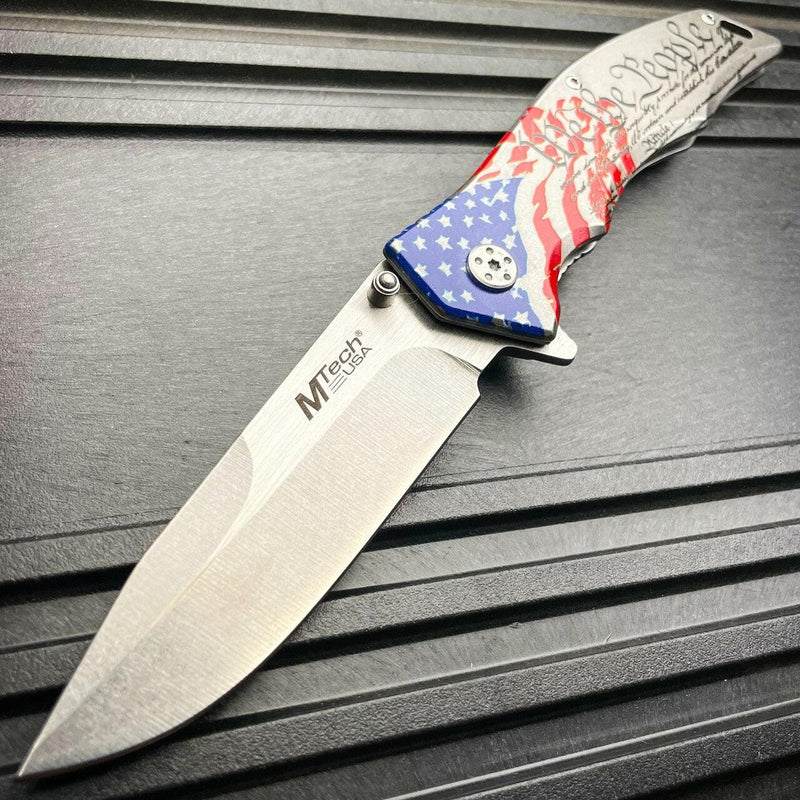 MTECH USA American Flag We The People Spring Assisted Folding Open Pocket Knife - BLADE ADDICT