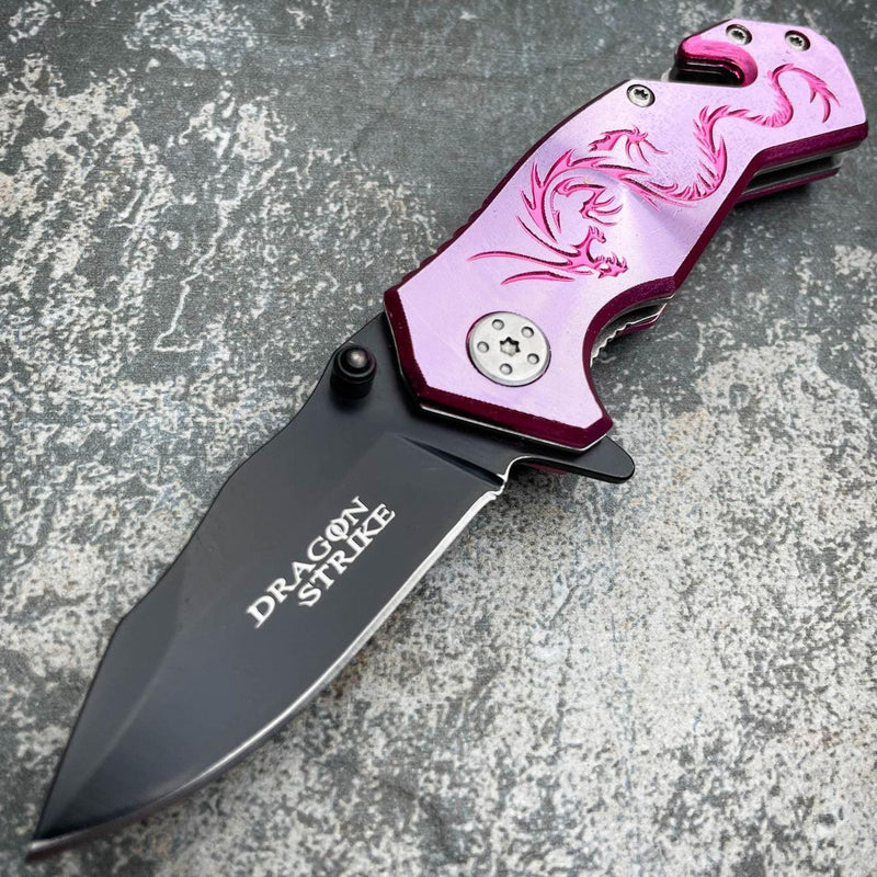 6" Tactical Fantasy Dragon Spring Assisted Open Rescue Folding Pocket Knife Pink - BLADE ADDICT