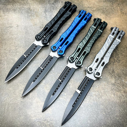 Balisong Butterfly Practice Knife with Blue Twist Style Hand