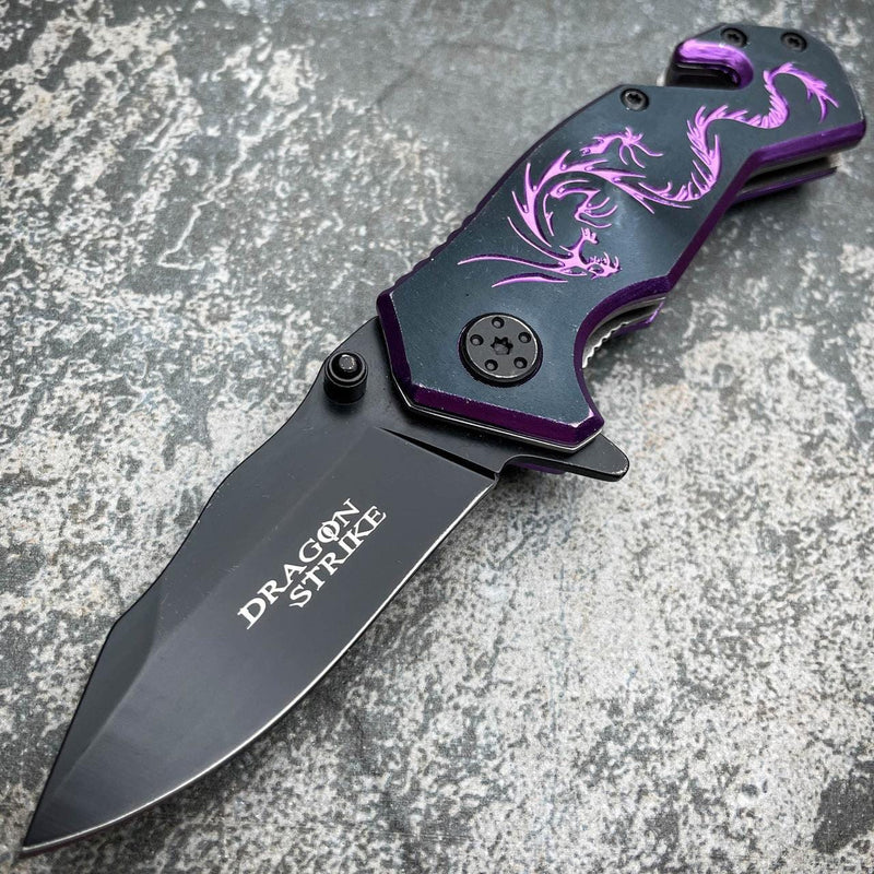 6" Tactical Fantasy Dragon Spring Assisted Open Rescue Folding Pocket Knife Purple - BLADE ADDICT