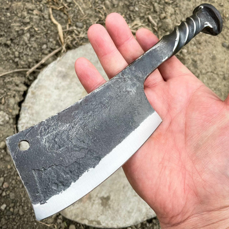Railroad Spike Cleaver Carbon Steel Knife - BLADE ADDICT