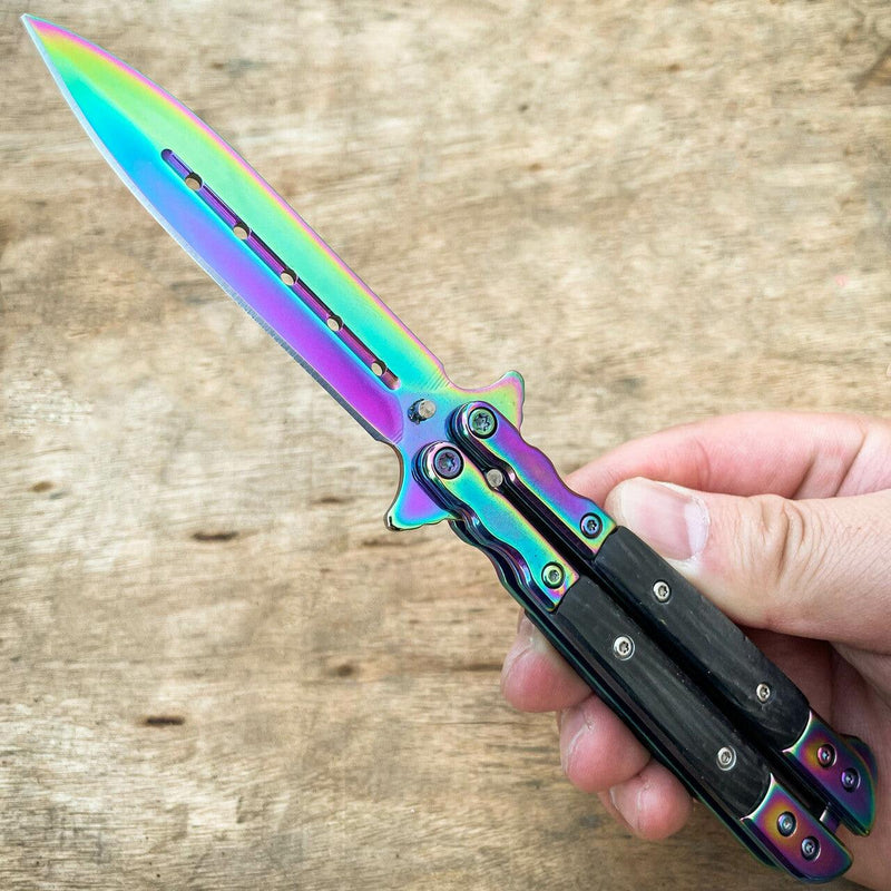 Draco Balisong Butterfly Knife Rainbow w/ Black - BLADE ADDICT