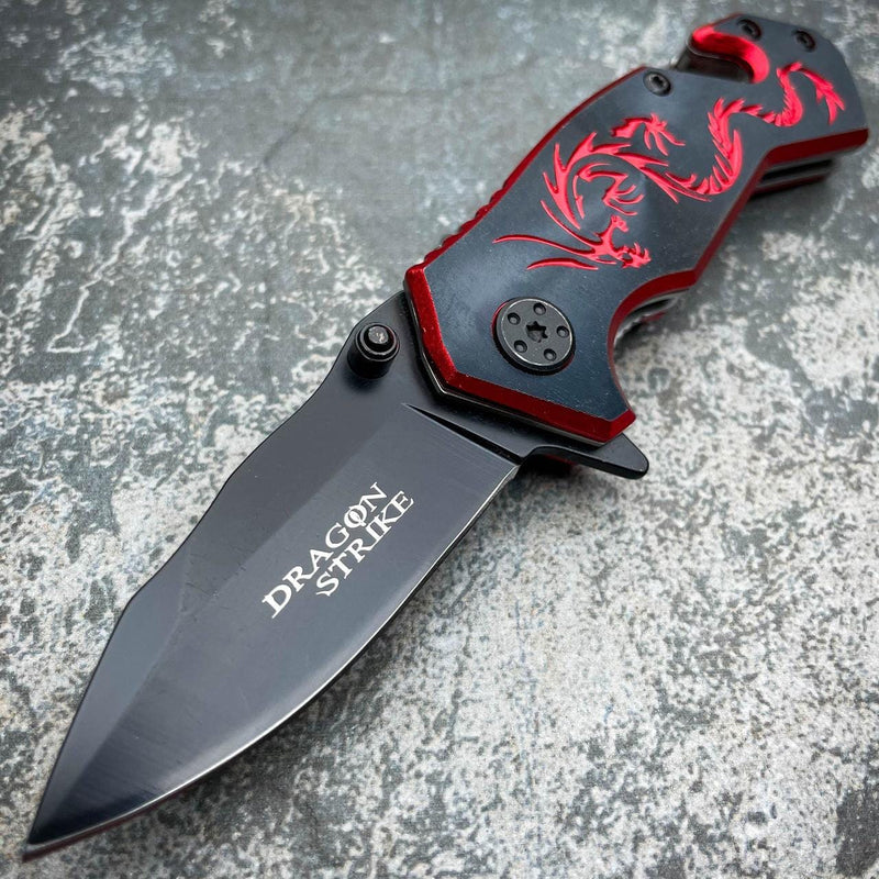 6" Tactical Fantasy Dragon Spring Assisted Open Rescue Folding Pocket Knife Red - BLADE ADDICT