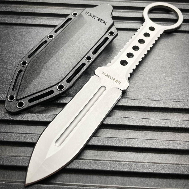 8.25" Tactical FIXED BLADE Full Tang Combat Hunting Throwing Knife w/ Sheath Silver - BLADE ADDICT