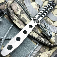METAL High Quality Practice BUTTERFLY DULL BLADE FOLDING BALISONG TRAINER KNIFE Silver - BLADE ADDICT