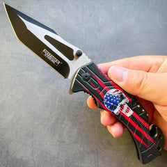 Military TACTICAL Assisted Open Pocket Folding American Flag Rescue Knife Blade Skull - BLADE ADDICT