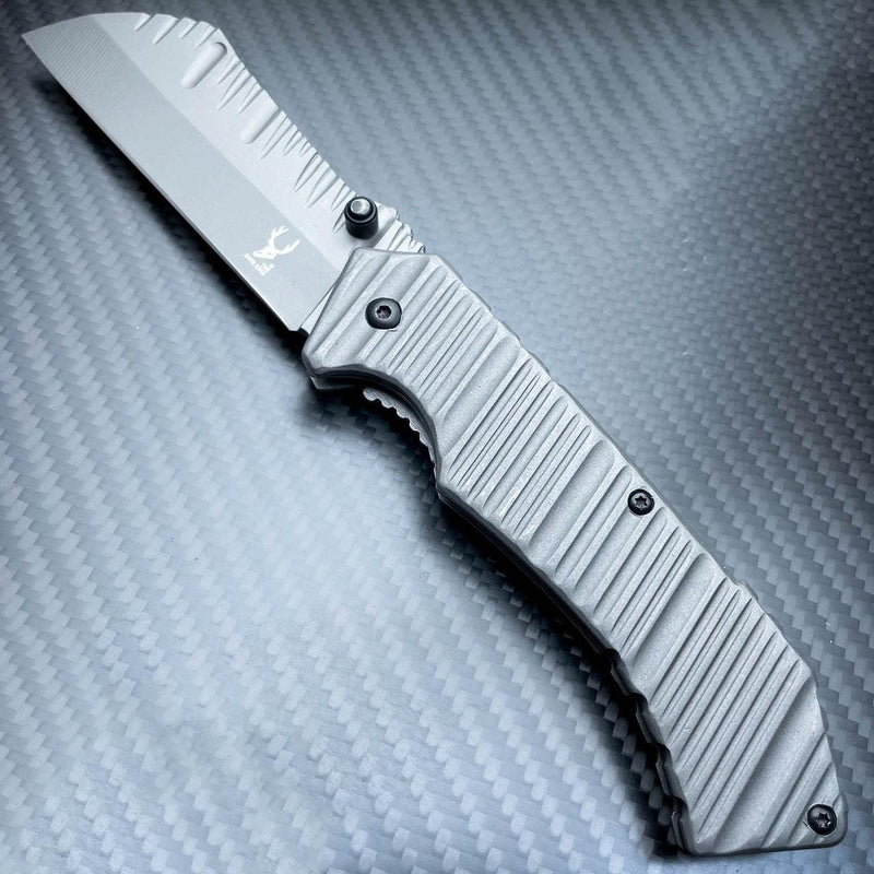 TACTICAL Spring Assisted Open Pocket Knife CLEAVER RAZOR FOLDING Blade Gunmetal - BLADE ADDICT