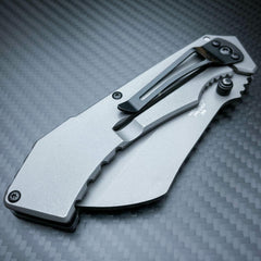TACTICAL Spring Assisted Open Pocket Knife CLEAVER RAZOR FOLDING Blade Gunmetal - BLADE ADDICT