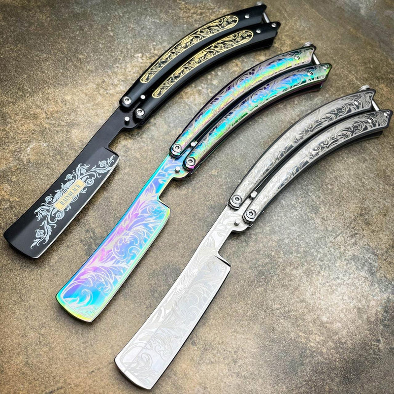 The Barber Balisong Butterfly Knife Straight Razor - BLADE ADDICT