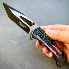 Military TACTICAL Assisted Open Pocket Folding American Flag Rescue Knife Blade USA Flag Black - BLADE ADDICT