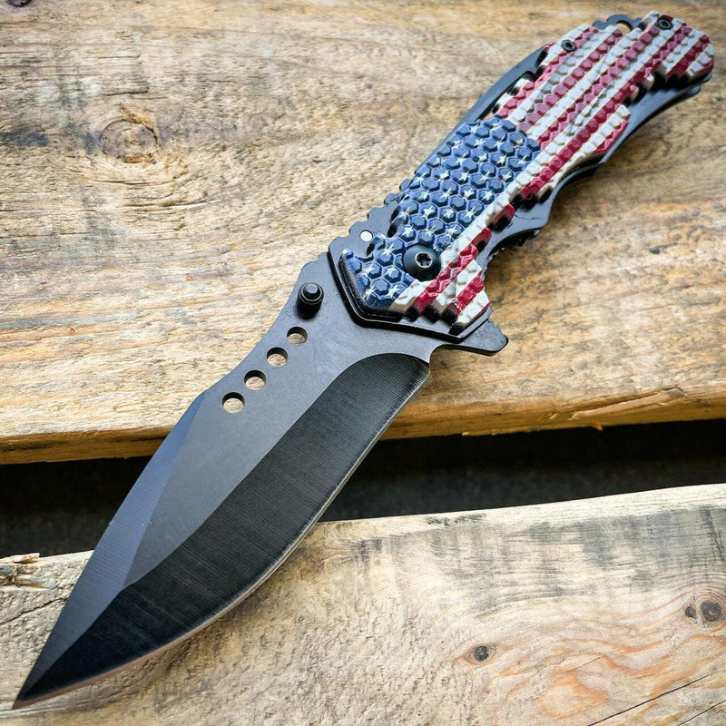Military TACTICAL USA AMERICAN FLAG Assisted Pocket Folding OPEN Knife Blade USA FLAG - BLADE ADDICT