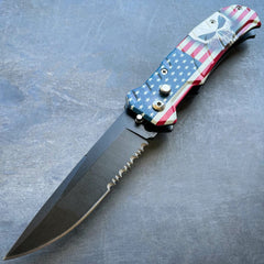 Everyday Carry Clip Point Auto Switch Blade USA FLAG SKULL - BLADE ADDICT