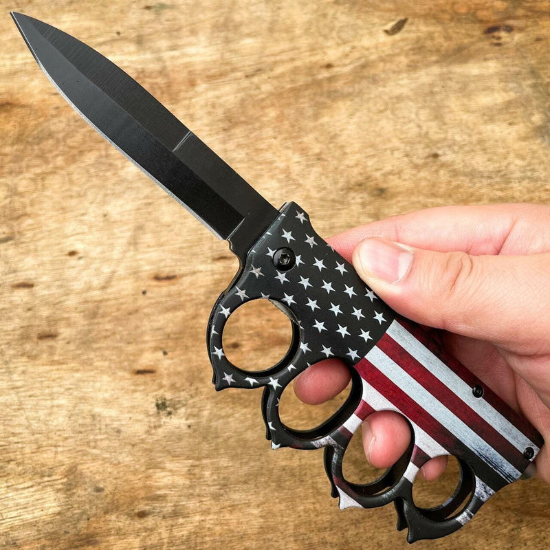 Tactical Trench Assisted Knife USA Flag - BLADE ADDICT