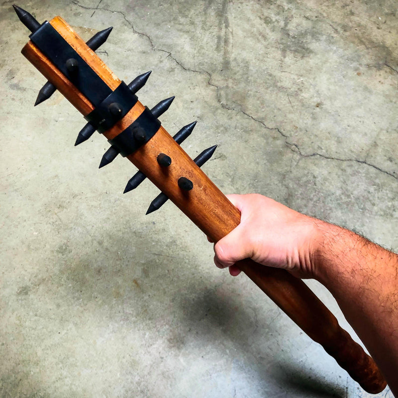 Medieval 22" Mace War Club Wood +1" Metal Spikes | Modern Home Defense Equalizer - BLADE ADDICT