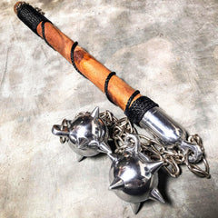Medieval Spike Two Ball Battle Mace Hard Wood Bat Middle Ages Weapon Flail - BLADE ADDICT