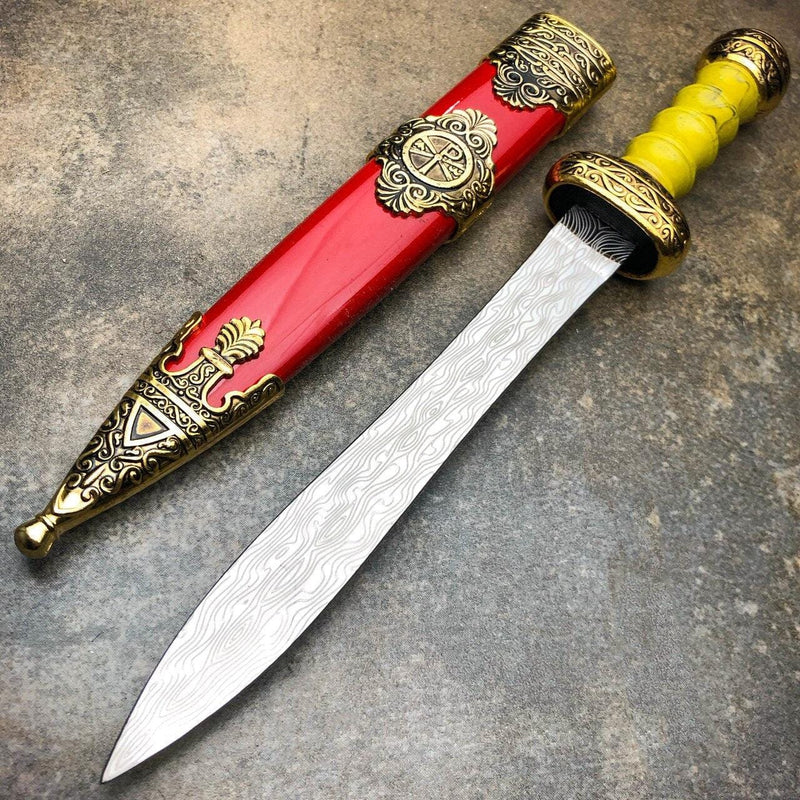 Roman Gladius Sword Dagger Gladiator Medieval Renaissance Knife Brown w/ Gold - BLADE ADDICT