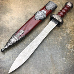 Roman Gladius Sword Dagger Gladiator Medieval Renaissance Knife Silver w/ Brown - BLADE ADDICT