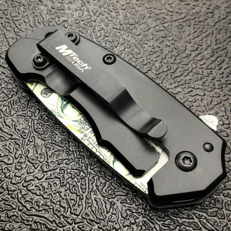 5" MTECH USA Snub MONEY Spring Open Assisted ONE HUNDRED Folding Pocket Knife - BLADE ADDICT