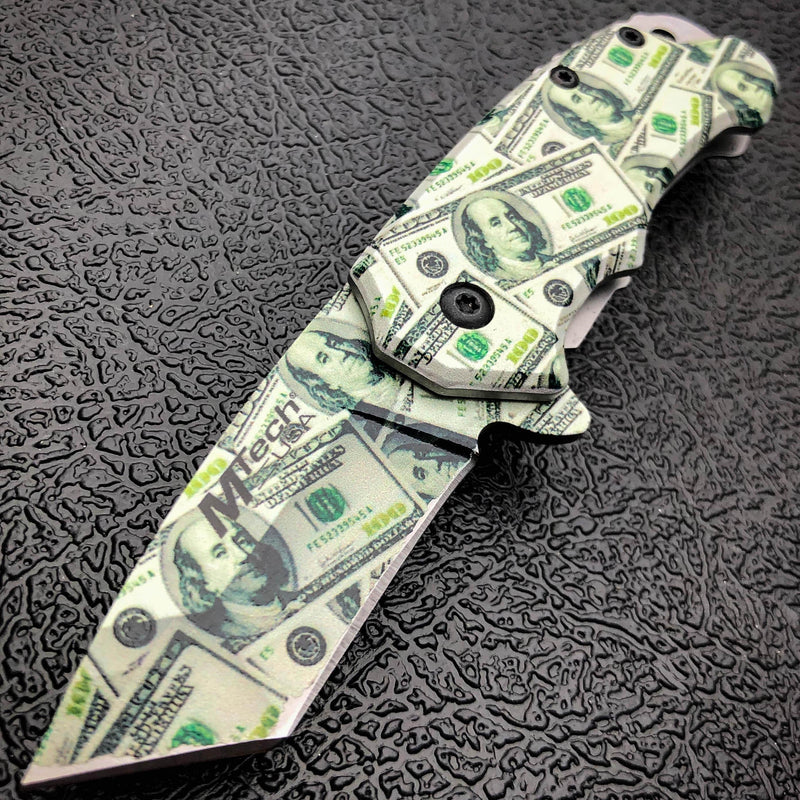 5" MTECH USA Snub MONEY Spring Open Assisted ONE HUNDRED Folding Pocket Knife - BLADE ADDICT