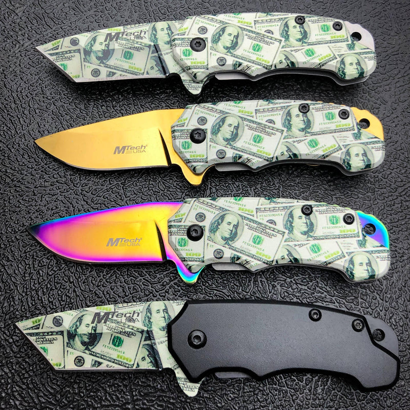 5" MTECH USA Snub MONEY Spring Open Assisted ONE HUNDRED Folding Pocket Knife - BLADE ADDICT