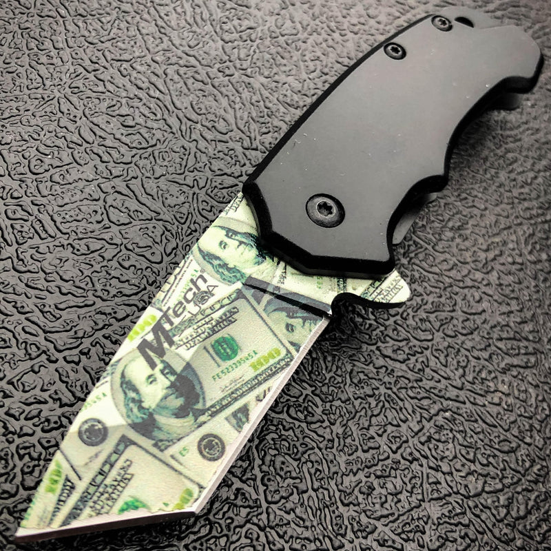 5" MTECH USA Snub MONEY Spring Open Assisted ONE HUNDRED Folding Pocket Knife - BLADE ADDICT