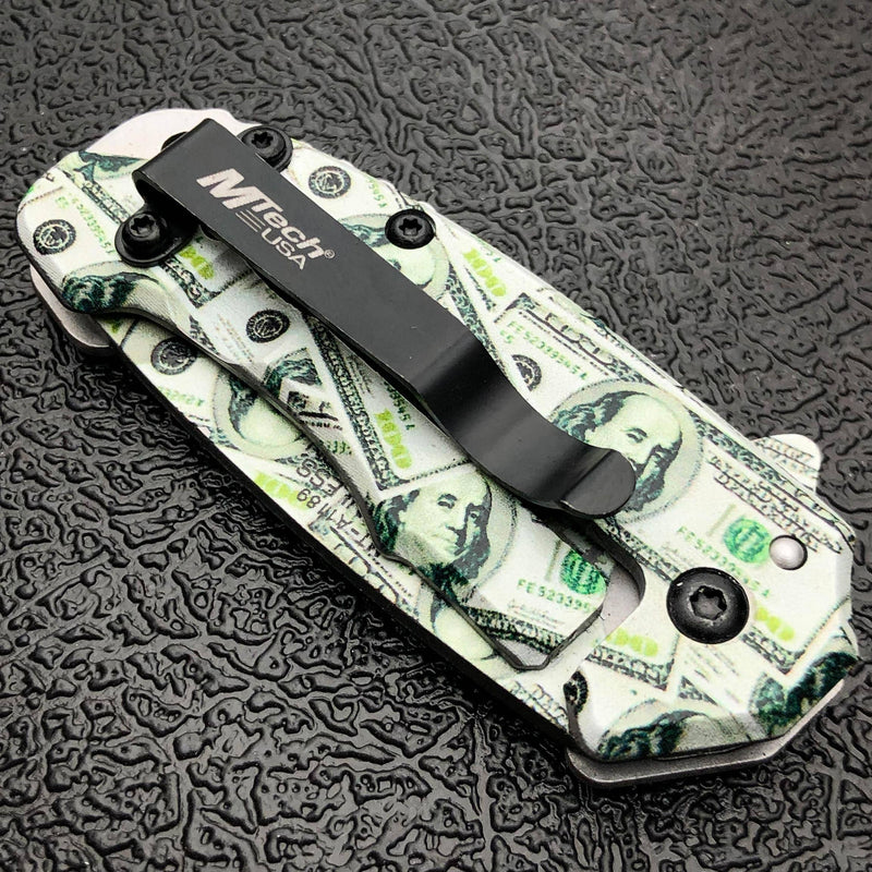 5" MTECH USA Snub MONEY Spring Open Assisted ONE HUNDRED Folding Pocket Knife - BLADE ADDICT