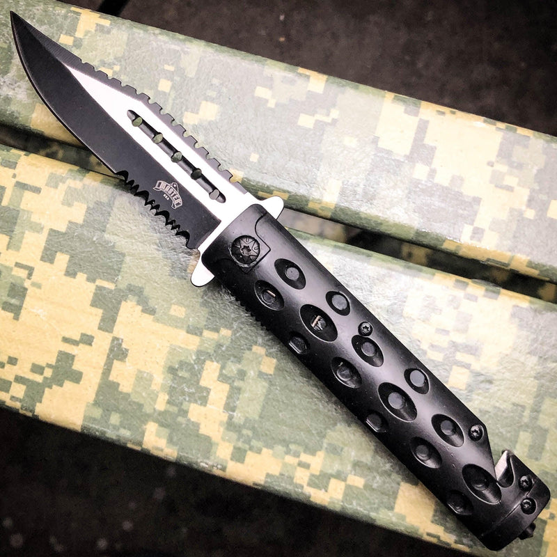 8.5" BLACK SPRING OPEN ASSISTED TACTICAL FOLDING RESCUE POCKET KNIFE Blade NEW - BLADE ADDICT