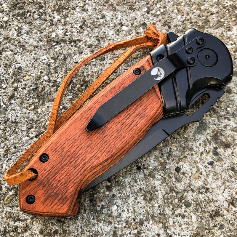 8.5" ELK RIDGE BLACK WOOD Gentleman SPRING ASSISTED OPEN Hunting Folding POCKET KNIFE - BLADE ADDICT