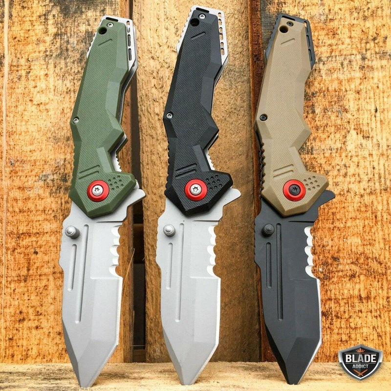 8.5" Tactical Tracker Spring Open Assisted Folding Pocket Knife - BLADE ADDICT
