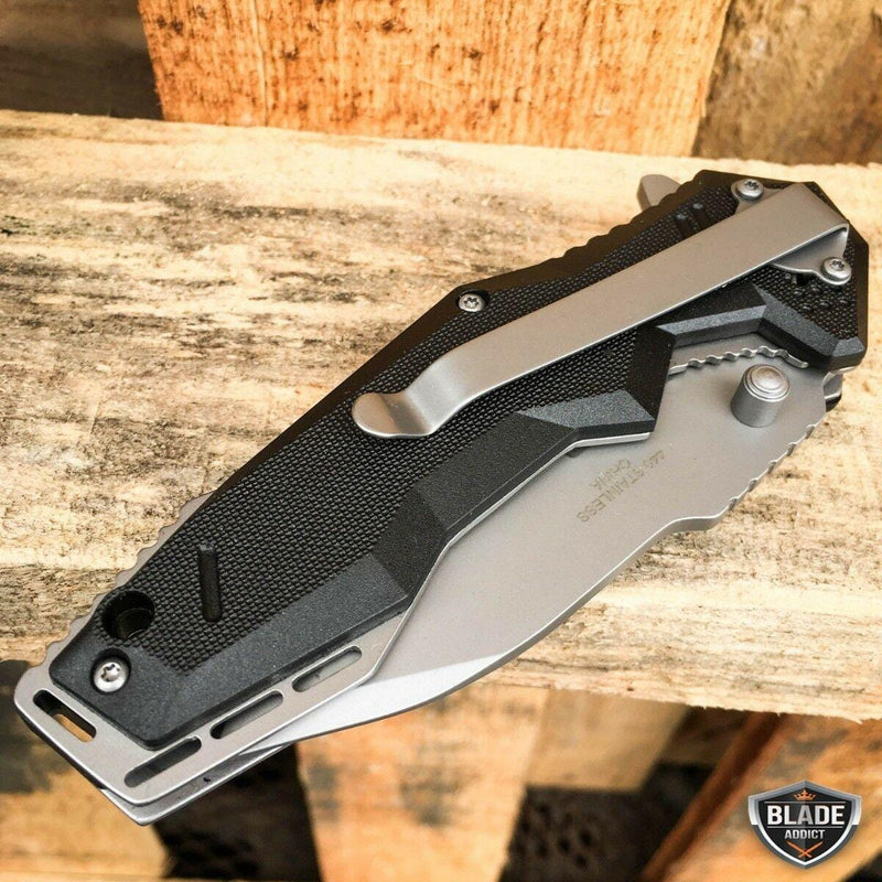 8.5" Tactical Tracker Spring Open Assisted Folding Pocket Knife - BLADE ADDICT