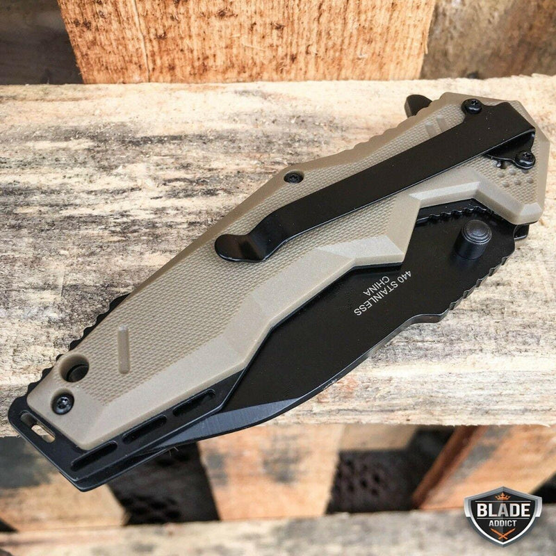 8.5" Tactical Tracker Spring Open Assisted Folding Pocket Knife - BLADE ADDICT