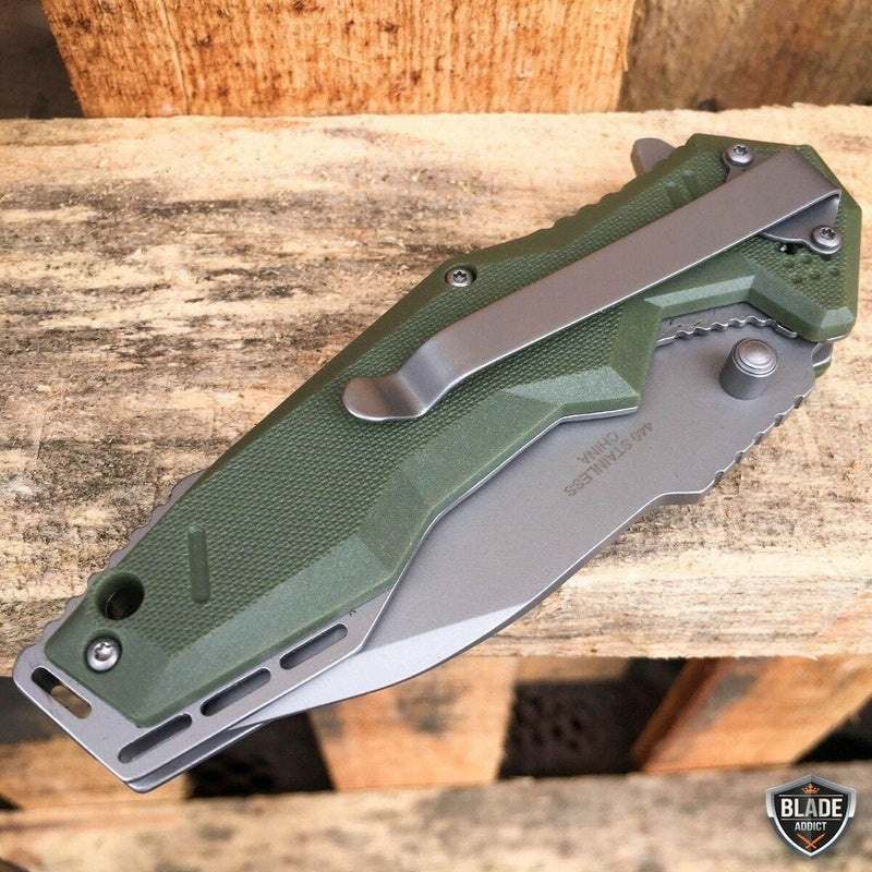 8.5" Tactical Tracker Spring Open Assisted Folding Pocket Knife - BLADE ADDICT