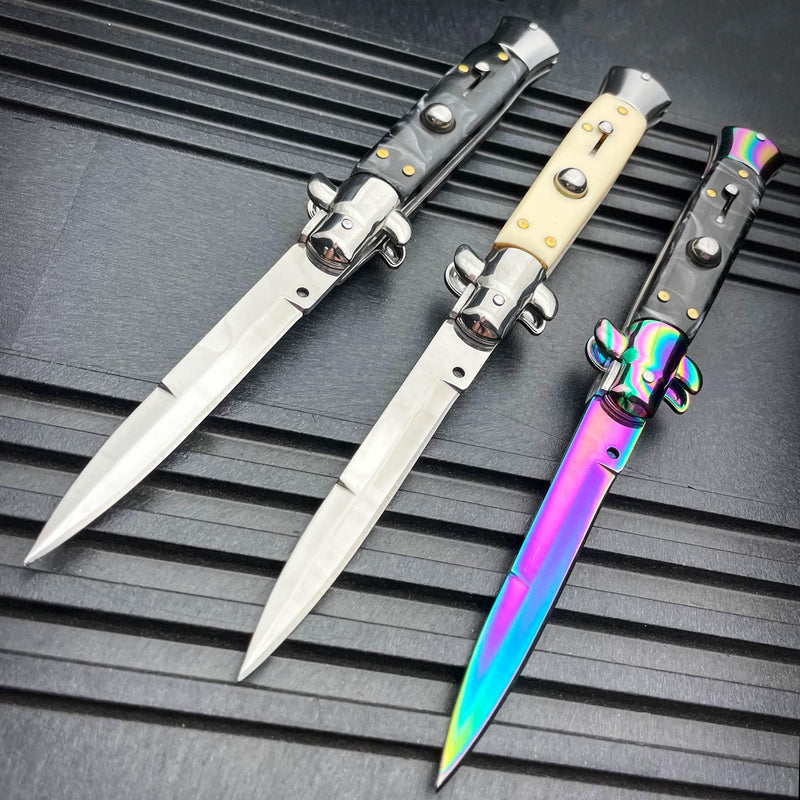 8.75" Italian Stiletto Switch Blade Pocket Knife - BLADE ADDICT