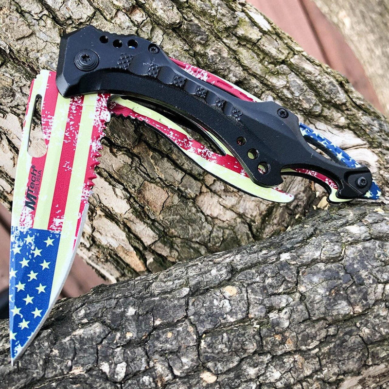 8" AMERICAN FLAG Spring Folding Assisted POCKET KNIFE Bottle Opener - BLADE ADDICT
