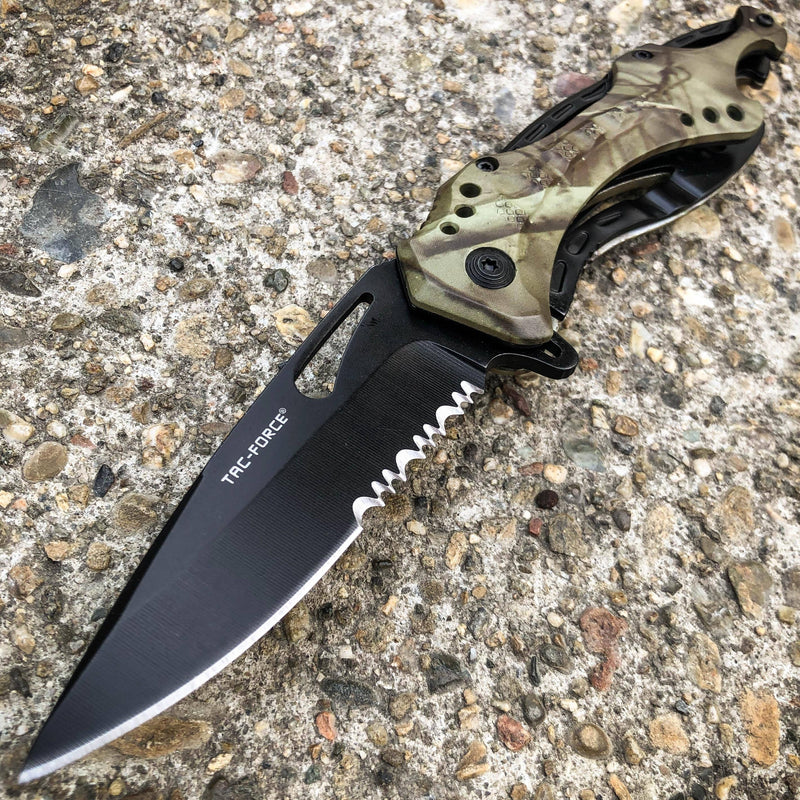 8" TAC FORCE MILITARY CAMO SPRING ASSISTED TACTICAL FOLDING KNIFE Blade Pocket - BLADE ADDICT