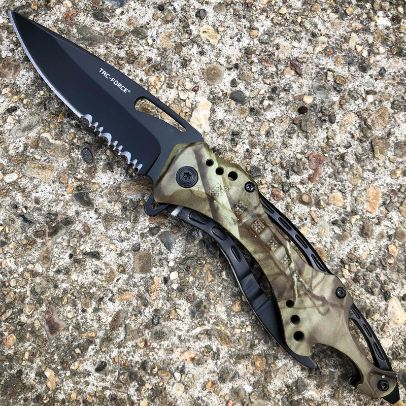 8" TAC FORCE MILITARY CAMO SPRING ASSISTED TACTICAL FOLDING KNIFE Blade Pocket - BLADE ADDICT