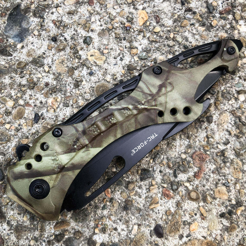 8" TAC FORCE MILITARY CAMO SPRING ASSISTED TACTICAL FOLDING KNIFE Blade Pocket - BLADE ADDICT