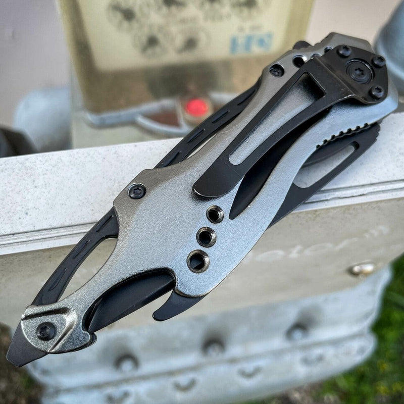 8" TAC FORCE MILITARY GREY SPRING ASSISTED TACTICAL FOLDING KNIFE Blade Pocket - BLADE ADDICT