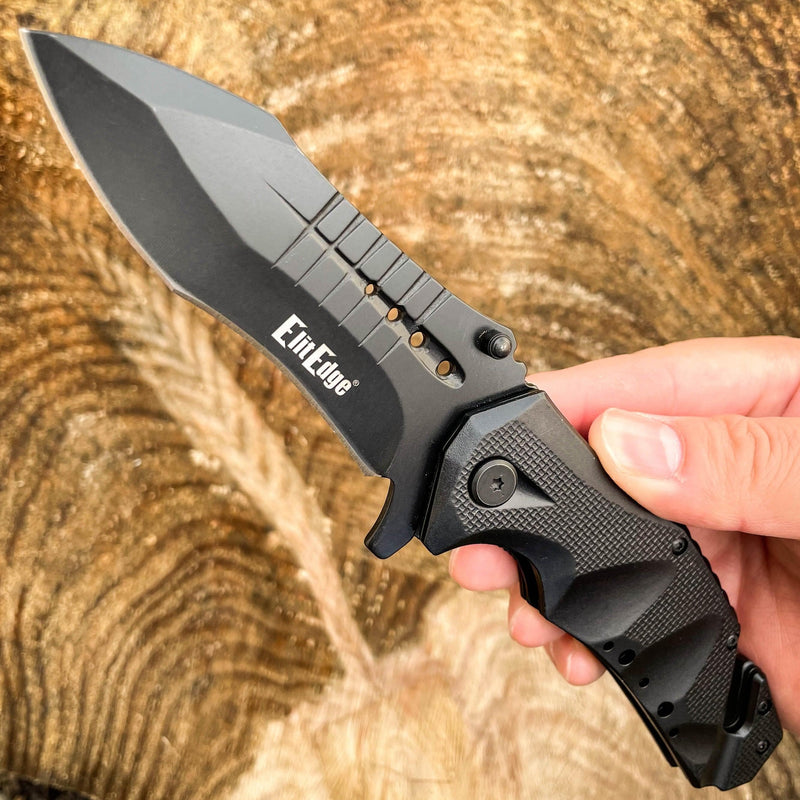 9" Black Spring Assisted Open Tactical Rescue Blade Folding Pocket Knife NEW - BLADE ADDICT