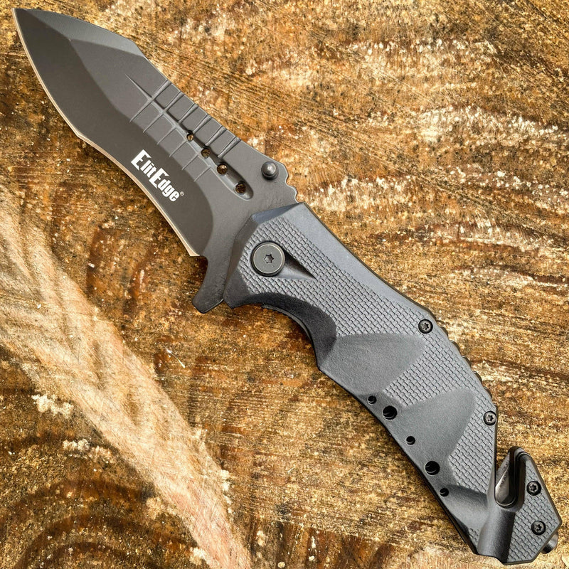 9" Black Spring Assisted Open Tactical Rescue Blade Folding Pocket Knife NEW - BLADE ADDICT