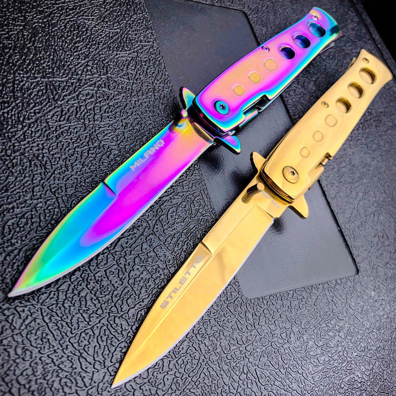 9" Limited Edition Stiletto Spring Open Assisted Folding Pocket Knife Tactical - BLADE ADDICT