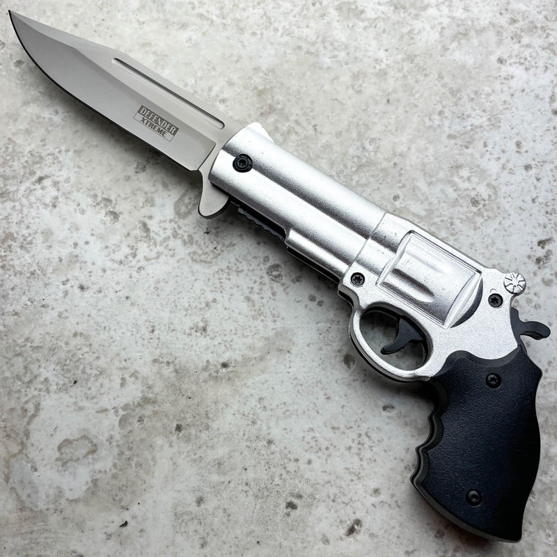 9" Tactical REVOLVER Pistol Replica Gun Spring OPEN Assisted Fold Pocket Knife - BLADE ADDICT
