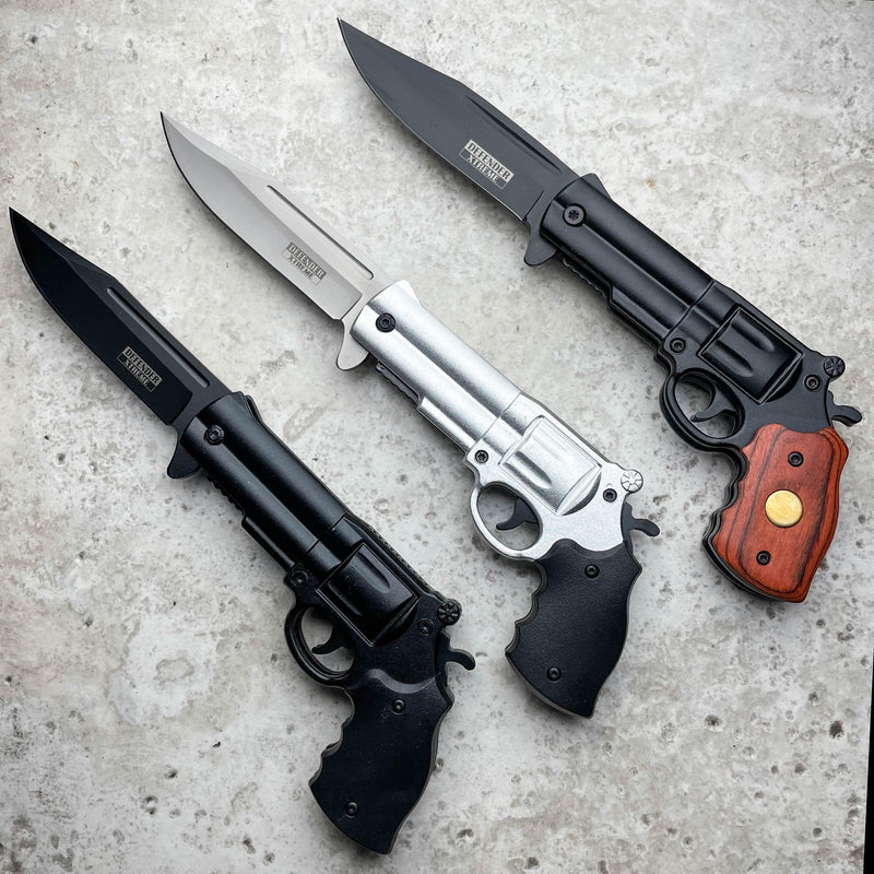 9" Tactical REVOLVER Pistol Replica Gun Spring OPEN Assisted Fold Pocket Knife - BLADE ADDICT