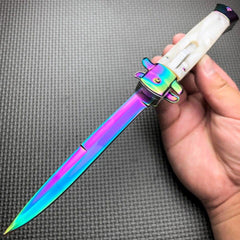 Classic Gentleman Italian Stiletto OTF Rainbow Damascus Style 9