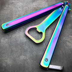 RAINBOW Bottle Opener Butterfly Balisong Trainer Knife Training Blade Practice A - BLADE ADDICT