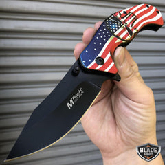 American Flag Punisher Skull SPRING ASSISTED OPEN Folding Pocket Knife - BLADE ADDICT