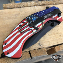American Flag Punisher Skull SPRING ASSISTED OPEN Folding Pocket Knife - BLADE ADDICT