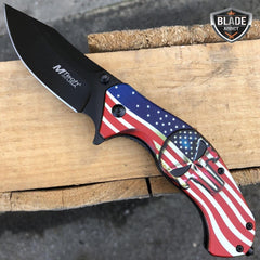 American Flag Punisher Skull SPRING ASSISTED OPEN Folding Pocket Knife - BLADE ADDICT